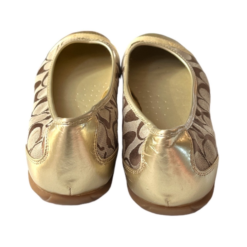 Coach Brown Signature Canvas Gold Cap-Toe Ballet Flats - Picture 3 of 11